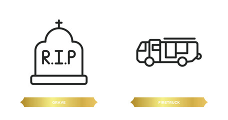 Poster - two editable outline icons from tools and utensils concept. thin line icons such as grave, firetruck vector.