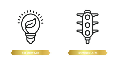 Poster - two editable outline icons from tools and utensils concept. thin line icons such as eco light bulb, semaphore lights vector.