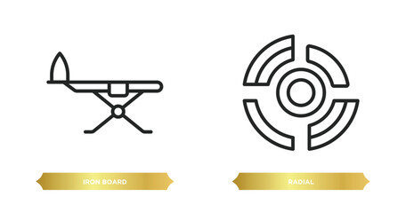 Poster - two editable outline icons from tools and utensils collection. concept. thin line icons such as iron board, radial vector.