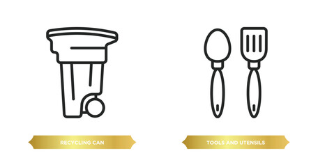 Poster - two editable outline icons from tools and utensils concept. thin line icons such as recycling can, tools and utensils vector.