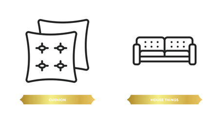 Poster - two editable outline icons from tools and utensils concept. thin line icons such as cushion, house things vector.