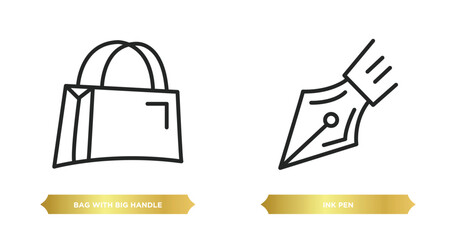Poster - two editable outline icons from tools and utensils concept. thin line icons such as bag with big handle, ink pen vector.