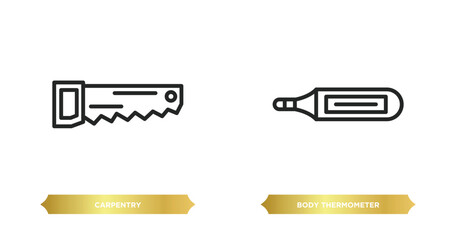 Poster - two editable outline icons from tools and utensils concept. thin line icons such as carpentry, body 