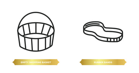 Poster - two editable outline icons from tools and utensils concept. thin line icons such as empty shopping basket, rubber bands vector.