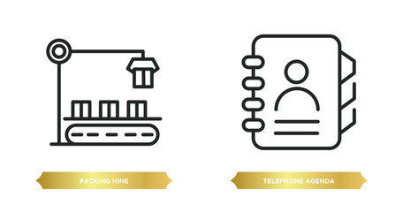 Poster - two editable outline icons from tools and utensils concept. thin line icons such as packing hine, telephone agenda vector.