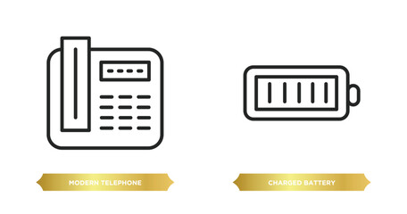 Aufkleber - two editable outline icons from tools and utensils concept. thin line icons such as modern telephone, charged battery vector.