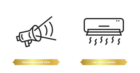 Poster - two editable outline icons from tools and utensils concept. thin line icons such as megaphone side view, air conditioning vector.