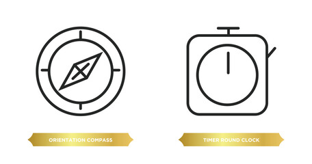Poster - two editable outline icons from tools and utensils concept. thin line icons such as orientation compass, timer round clock vector.