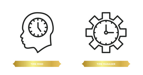 Poster - two editable outline icons from time management concept. thin line icons such as time mind, time manager vector.