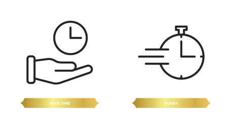 Poster - two editable outline icons from time management concept. thin line icons such as save time, hurry vector.