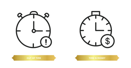 Poster - two editable outline icons from time management concept. thin line icons such as out of time, time is money vector.