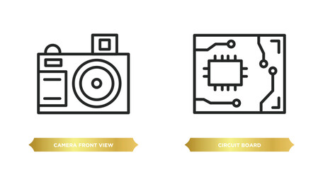 Poster - two editable outline icons from technology concept. thin line icons such as camera front view, circuit board vector.