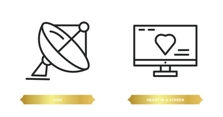 Poster - two editable outline icons from technology concept. thin line icons such as dish, heart in a screen 