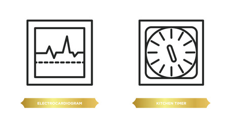 Poster - two editable outline icons from technology concept. thin line icons such as electrocardiogram line, kitchen timer vector.