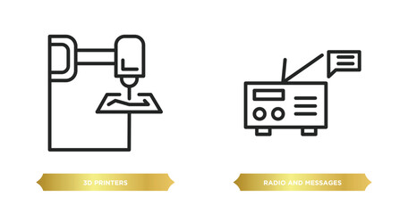 Poster - two editable outline icons from technology concept. thin line icons such as 3d printers, radio and messages vector.