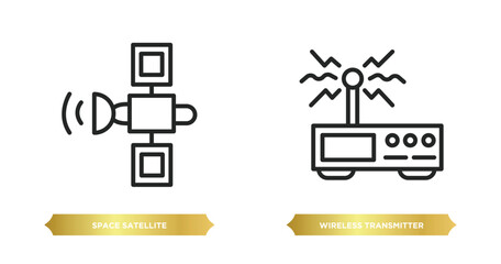 Poster - two editable outline icons from technology concept. thin line icons such as space satellite, wireles