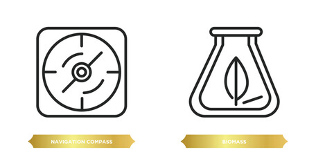 Poster - two editable outline icons from technology concept. thin line icons such as navigation compass, biom