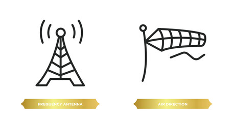 Poster - two editable outline icons from technology concept. thin line icons such as frequency antenna, air d