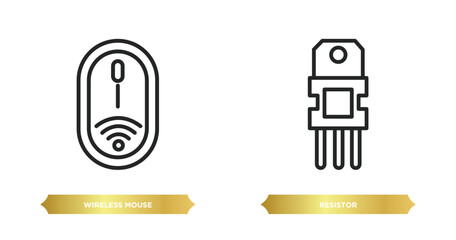 Poster - two editable outline icons from technology concept. thin line icons such as wireless mouse, resistor