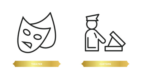 Poster - two editable outline icons from technology concept. thin line icons such as theater, customs vector.