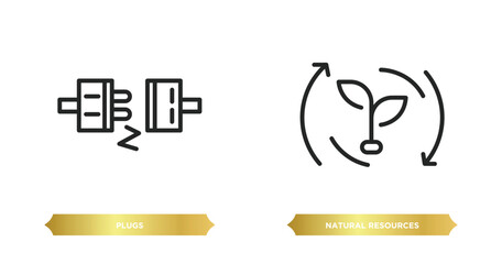 Poster - two editable outline icons from technology concept. thin line icons such as plugs, natural resources