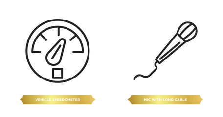 Poster - two editable outline icons from technology concept. thin line icons such as vehicle speedometer, mic with long cable vector.