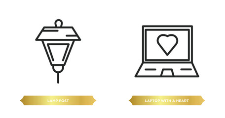 Poster - two editable outline icons from technology concept. thin line icons such as lamp post, laptop with a
