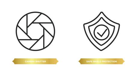 Poster - two editable outline icons from technology concept. thin line icons such as camera shutter, safe shi