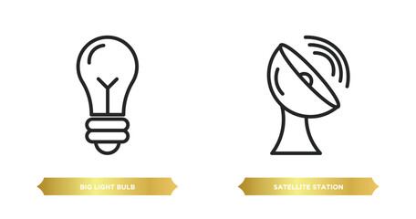 Poster - two editable outline icons from technology concept. thin line icons such as big light bulb, satellite station vector.