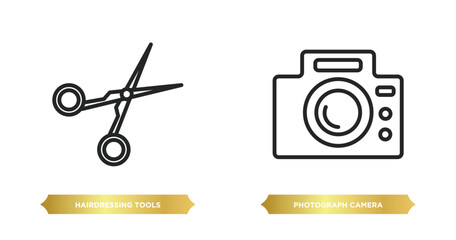 Poster - two editable outline icons from technology concept. thin line icons such as hairdressing tools, phot