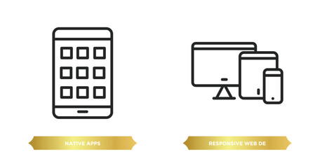 Poster - two editable outline icons from technology concept. thin line icons such as native apps, responsive 