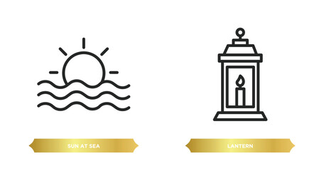 Poster - two editable outline icons from summer concept. thin line icons such as sun at sea, lantern vector.