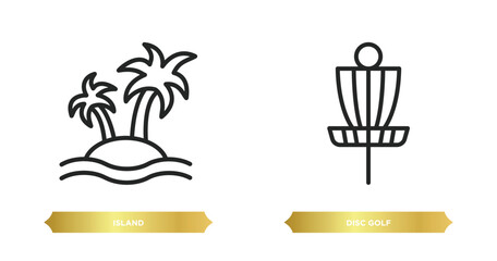 Poster - two editable outline icons from summer concept. thin line icons such as island, disc golf vector.