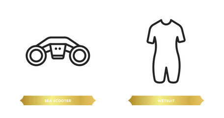 Aufkleber - two editable outline icons from summer concept. thin line icons such as sea scooter, wetsuit vector.