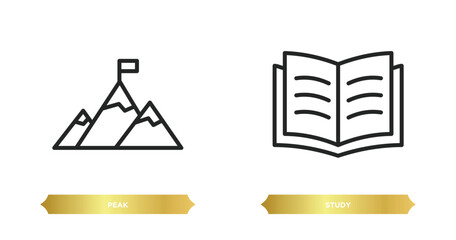 Poster - two editable outline icons from success concept. thin line icons such as peak, study vector.