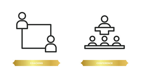 Poster - two editable outline icons from strategy concept. thin line icons such as coaching, conference vector.