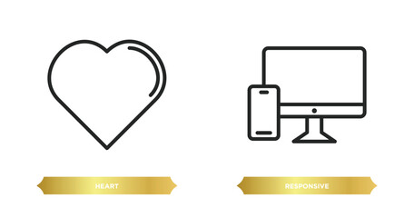 Poster - two editable outline icons from strategy concept. thin line icons such as heart, responsive vector.