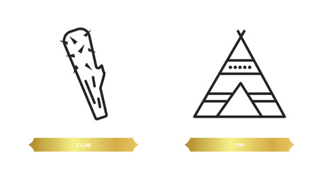Poster - two editable outline icons from stone age concept. thin line icons such as club, tipi vector.