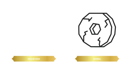 Poster - two editable outline icons from stone age concept. thin line icons such as diaur egg, wheel vector.