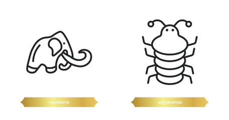 Poster - two editable outline icons from stone age concept. thin line icons such as mammoth, arthropod vector.
