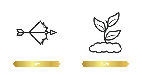 Poster - two editable outline icons from stone age concept. thin line icons such as bow, plant vector.