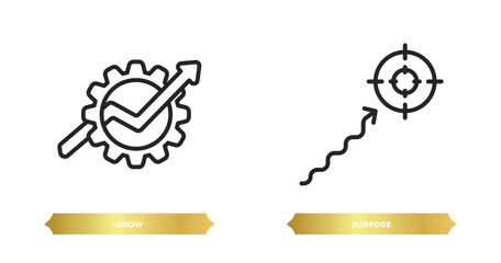 Poster - two editable outline icons from startup stategy and concept. thin line icons such as grow, purpose vector.