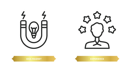 Poster - two editable outline icons from startup stategy and concept. thin line icons such as idea magnet, ex