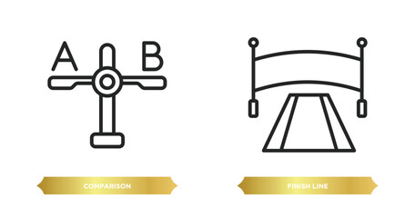 Poster - two editable outline icons from startup stategy and concept. thin line icons such as comparison, fin