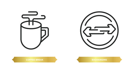 Poster - two editable outline icons from startup stategy and concept. thin line icons such as coffee break, exchanging vector.