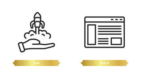 Poster - two editable outline icons from startup stategy and concept. thin line icons such as care, web de vector.
