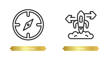 Poster - two editable outline icons from startup stategy and concept. thin line icons such as exploration, ch