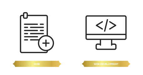 Poster - two editable outline icons from startup stategy and concept. thin line icons such as hire, web development vector.