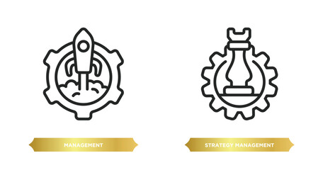 Poster - two editable outline icons from startup stategy and concept. thin line icons such as management, strategy management vector.