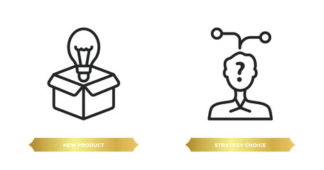 Poster - two editable outline icons from startup stategy and concept. thin line icons such as new product, strategy choice vector.